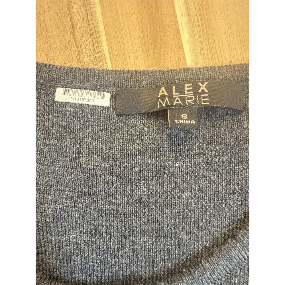 Alex‎ Marie 100% Merino Wool Midi Dress Sz S Bodycon Cap Slv Grey Geo Retro 80s - Picture 3 of 4